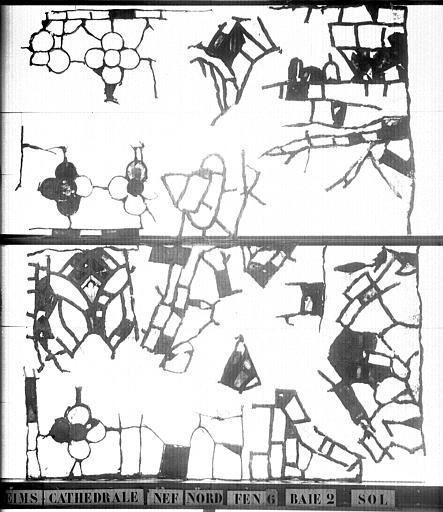 Vitrail, nef, côté nord, fenêtre 6, baie 2, débris au sol