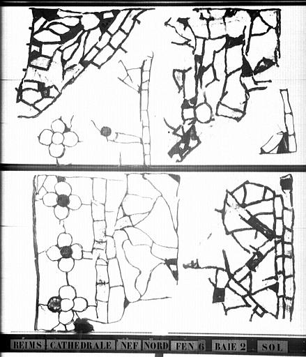 Vitrail, nef, côté nord, fenêtre 6, baie 2, débris au sol