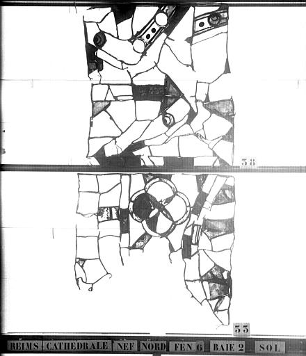 Vitrail, nef, côté nord, fenêtre 6, baie 2, débris au sol