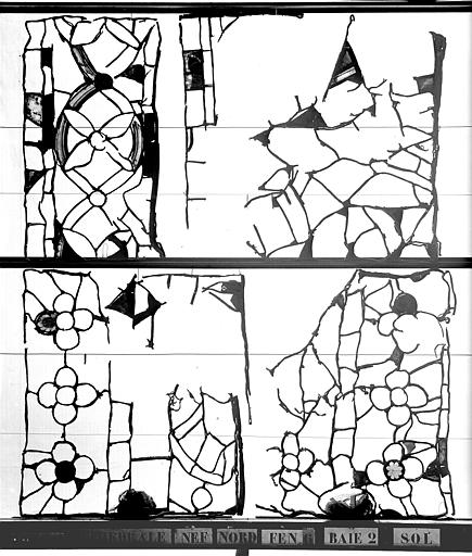 Vitrail, nef, côté nord, fenêtre 6, baie 2, débris au sol