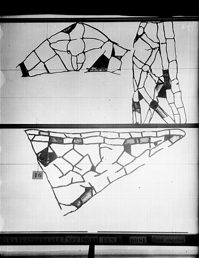 Vitrail, nef, côté nord, fenêtre 6, rose et écoinçons
