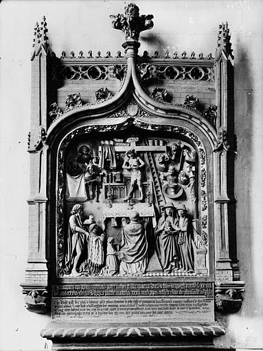 Monument des chanoines et des grands doyens, M... de saint Grégoire. Monument funéraire de Jean de Liboure : La Messe de saint Grégoire, avec le donateur accompagné de saint Jean-Baptiste