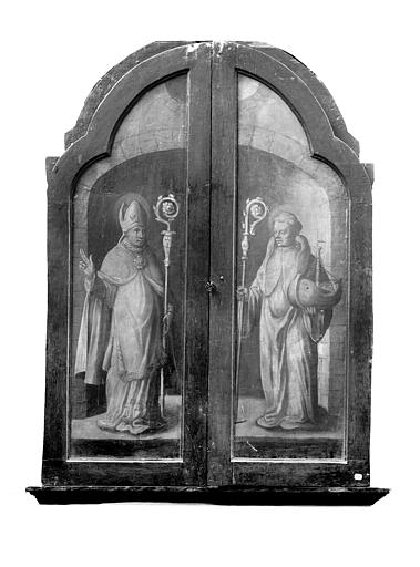 Triptyque peint, volets fermés. Triptyque peint (fermé) : saint Omer et saint Bertin