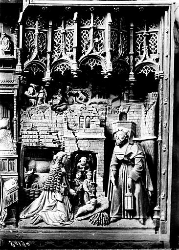 Retable, côté droit. Retable en bois sculpté (partie droite) : La Nativité - © Ministère de la Culture (France), Médiathèque du patrimoine et de la photographie, diffusion RMN-GP