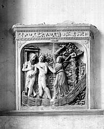 Bas-relief, Jésus aux nimbes, Adam et Eve chassés du Paradis