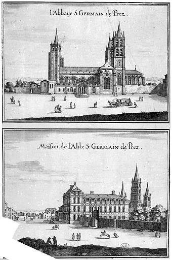 Gravure (reproduction), l'église et les bâtiments abbatiaux