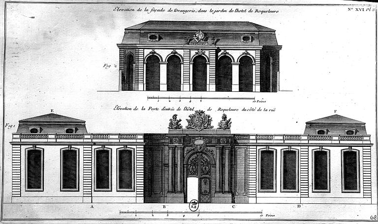 Elévation de la porte d'entrée et de l'Orangerie