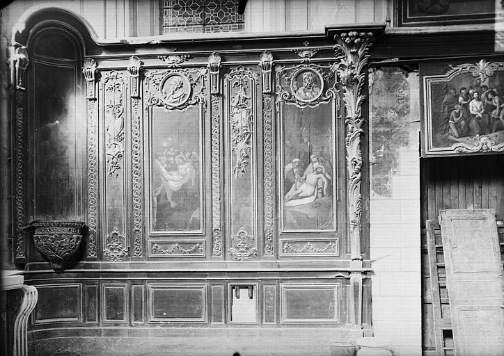 Chapelle, boiseries du choeur, panneau de la Mise au tombeau