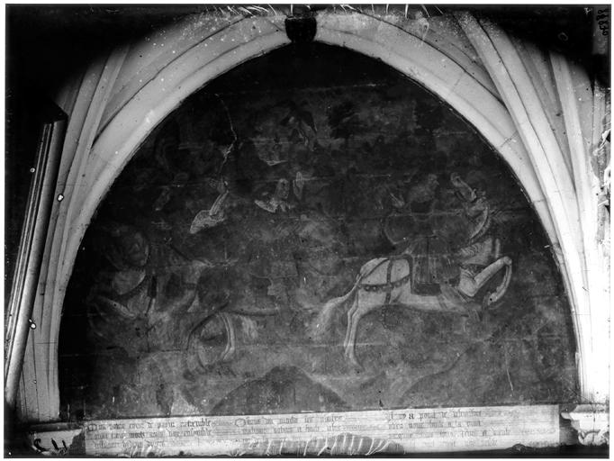 Intérieur, chapelle absidiale, peinture murale, cavalier