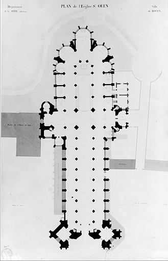 Reconstruction de la façade ouest : Plan légendé de l'église (état actuel)