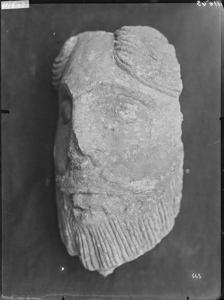 Fouille de Cluny, fragment de sculpture, tête (1050 et 254C)