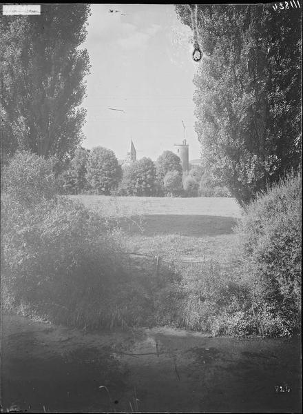 Fouille de Cluny, tour, arbres et ruisseau