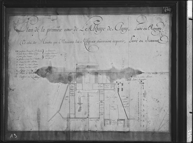 Fouille de Cluny, plan d'entrée de l'abbaye en 1780