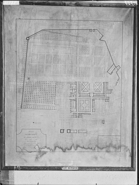 Fouille de Cluny, plan des terrains de l'abbaye en 1790, copie de cadastre 1870