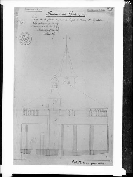 Plan, vue de la façade, côté nord-ouest