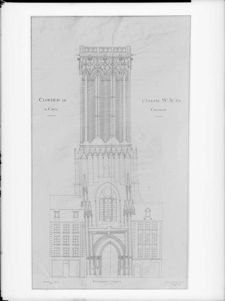 Elévation du clocher côté ouest. Elévation du clocher côté ouest