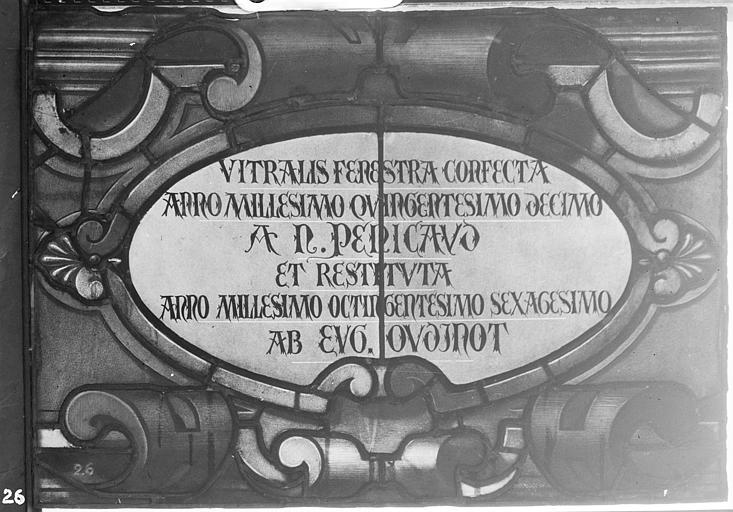 Inscription, panneau de vitrail no 26. Inscription, panneau de vitrail no 26