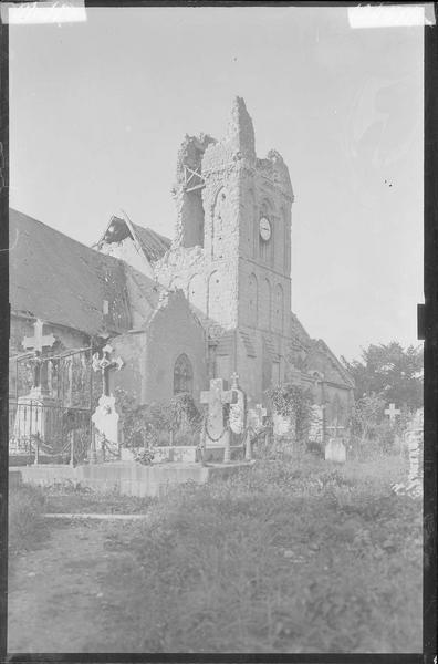 Clocher côté nord-ouest après le bombardement de 1944