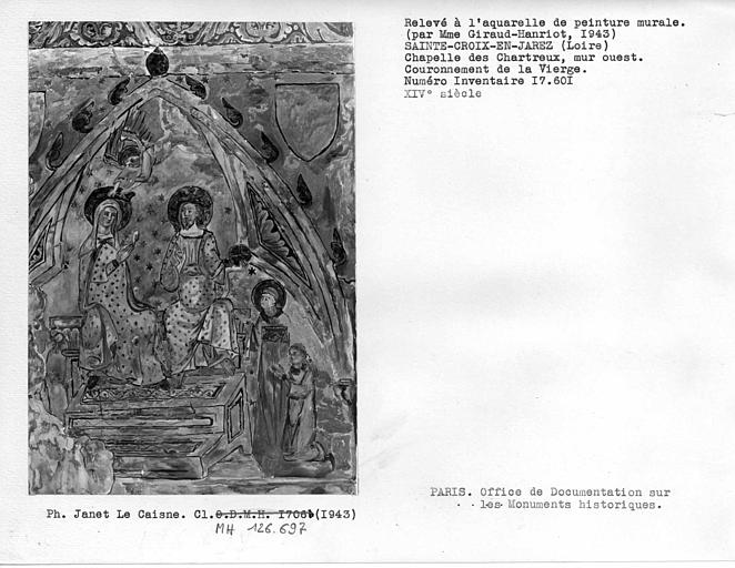 Chapelle de la Chartreuse (ancienne). Relevé de peinture murale du mur ouest : Couronnement de la Vierge