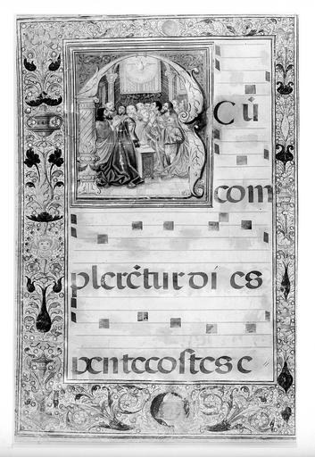 La Pentecôt, lettre ornée, antiphonaire, n°62