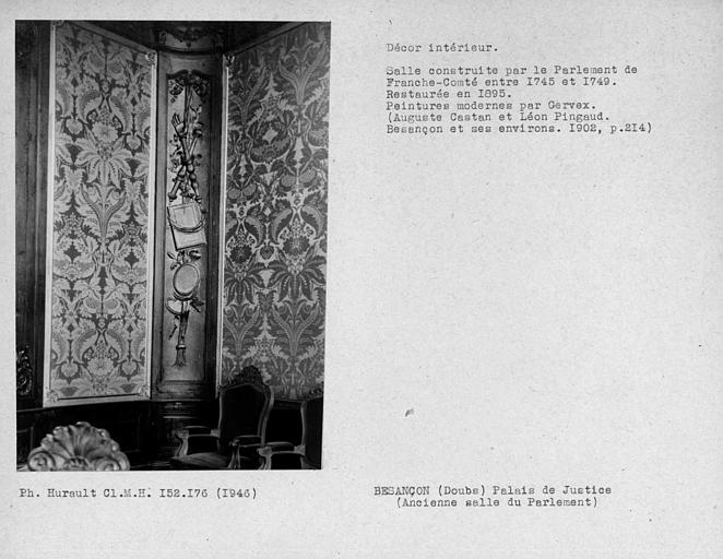 Décor peint de la Chambre des Audiences Solennelles restaurée en 1895, angle