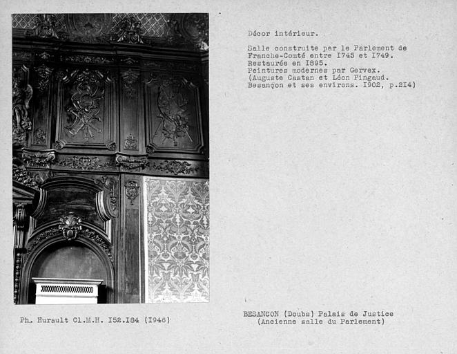 Décor de la Chambre des Audiences Solennelles restaurée en 1895, détail des boiseries