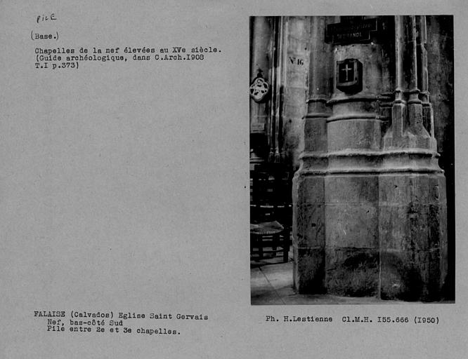 Bas-côté sud, base de la pile entre les deuxième et troisième chapelles