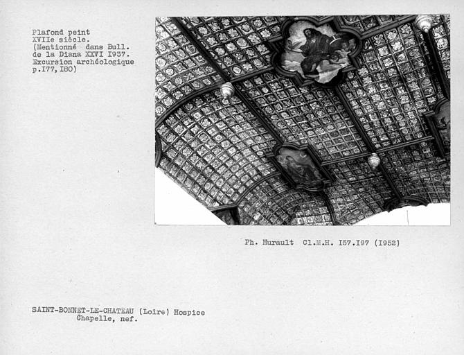 Plafond peint de la nef de la chapelle - © Ministère de la Culture (France), Médiathèque du patrimoine et de la photographie, Centre de recherches sur les Monuments historiques (CRMH), diffusion GrandPalaisRmn Photo