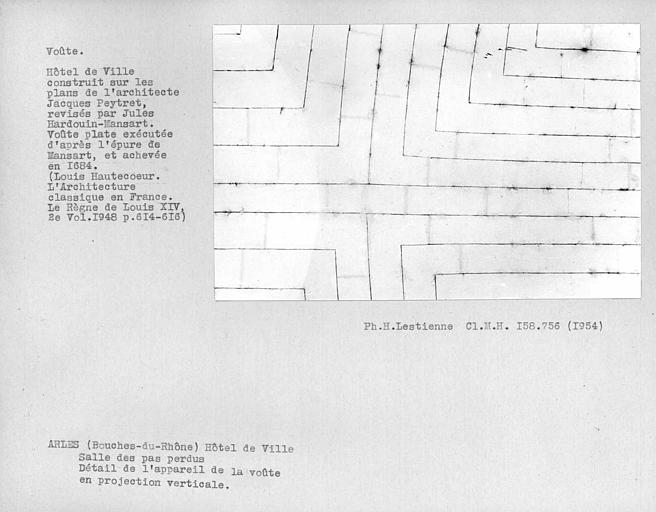 Voûte plate de la salle des pas perdus, détail de l'appareil de la voûte en projection verticale