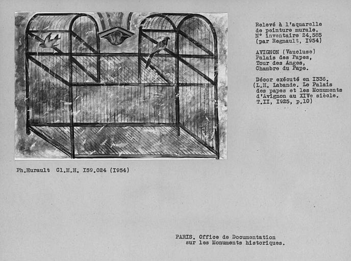 Relevé de peinture murale de la chambre du pape : cage et oiseaux