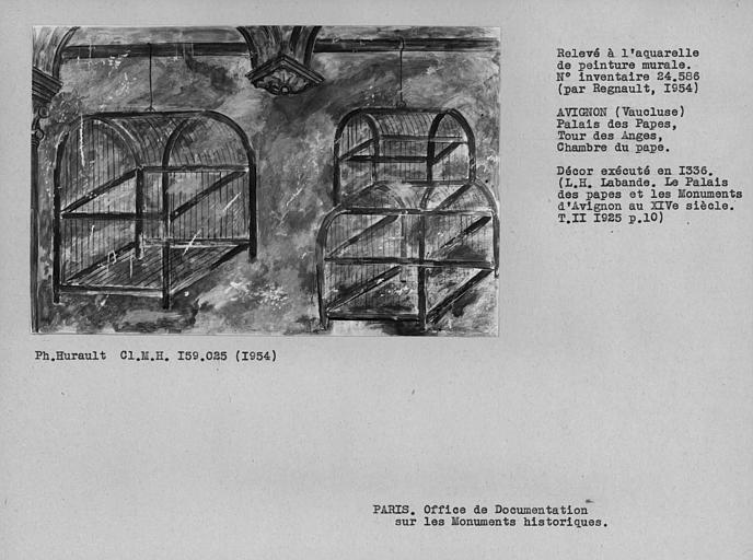 Relevé de peinture murale de la chambre du pape : cages vides