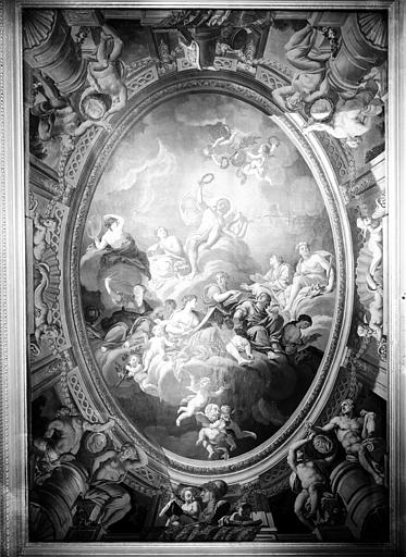 Premier étage, salon Doré : plafond en plâtre peint, époque Louis XVI