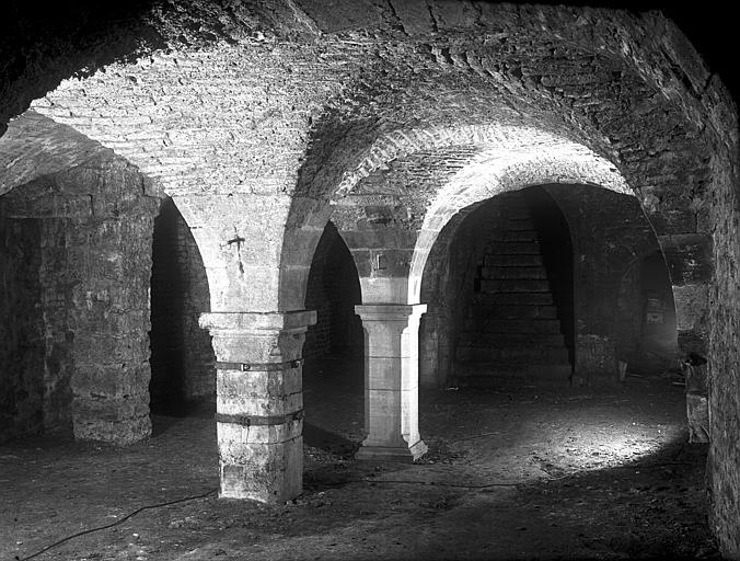 Cave médiévale : vue générale, voûtes et piliers