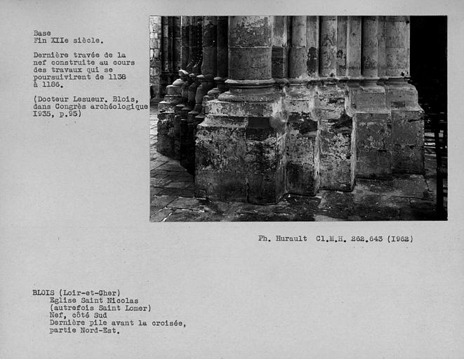 Base de la dernière pile avant la croisée du côté nord de la nef