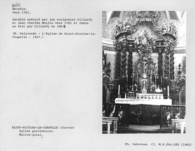 Retable du maître-autel remis en état par Gillardy en 1804