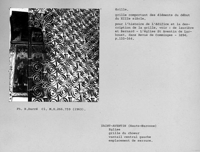 Grille de clôture du choeur, détail du vantail central gauche, emplacement de serrure