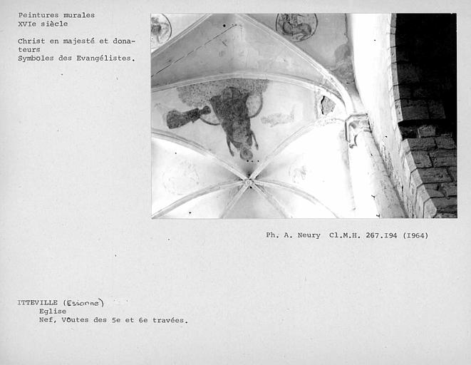 Voûtes des cinquième et sixième travées avec peintures murales : Christ montrant ses plaies et symboles des Evangélistes, ensemble