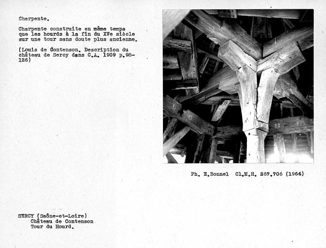 Charpente de la tour du Hourd. Deuxième enrayure de la tour, angle sud-est