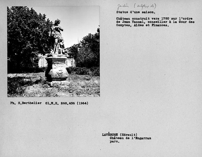 Sculpture de jardin représentant une statue sur embase qui évoque une saison