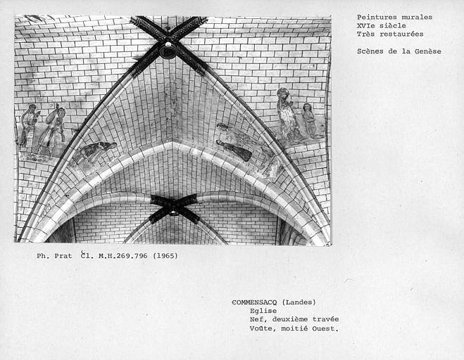 Peintures murales de la deuxième voûte de la nef, ensemble de la moitié ouest : scènes de la Genèse
