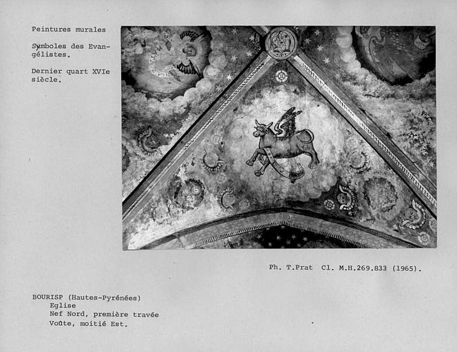 Peintures des voûtes de la première travée du bas-côté nord, voûtain est