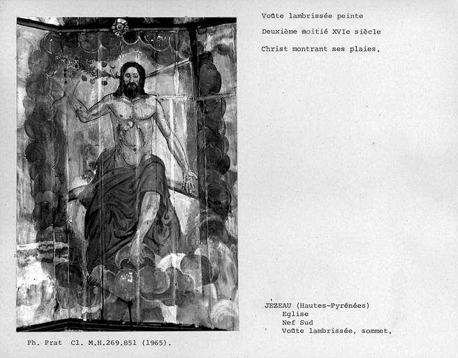 Charpente lambrissée de la nef, partie centrale de la deuxième travée de la partie peinte de la voûte : Christ en gloire