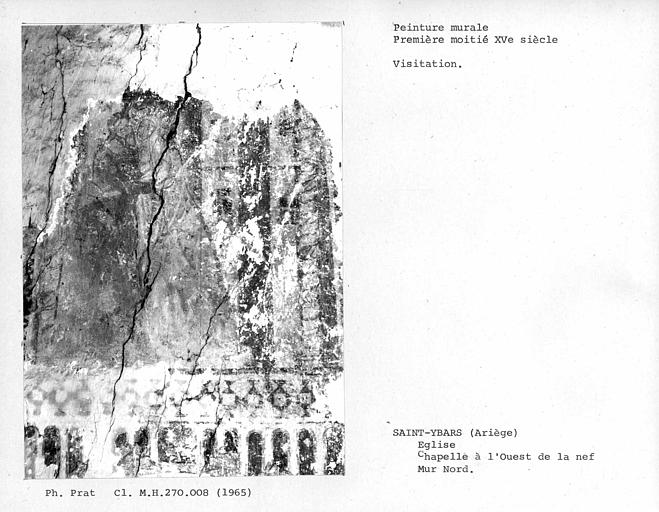 Peinture murale de la chapelle sud de l'extrémité ouest sous le clocher, ensemble du mur nord : Visitation