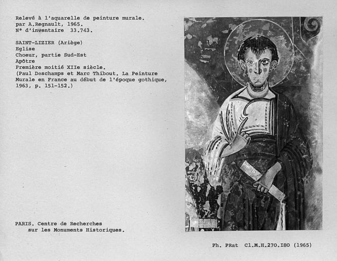 Relevé de peinture murale de l'arcade sud-sud-est du choeur : Apôtre de droite