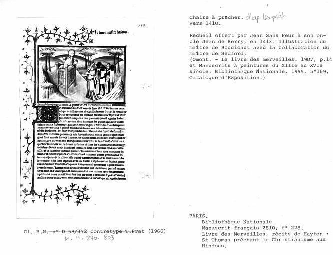 Manuscrit à peintures : dessin de chaire à prêcher