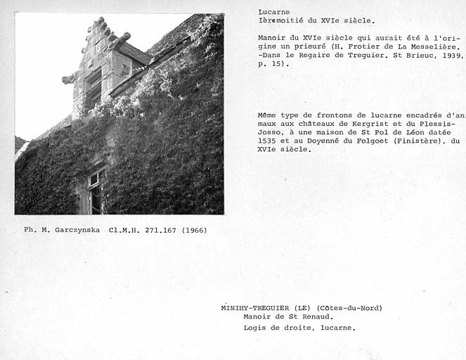 Vue de profil de la lucarne du logis de droite