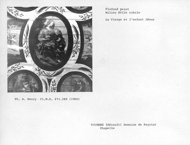 Milieu du plafond peint de l'oratoire : Vierge à l'Enfant
