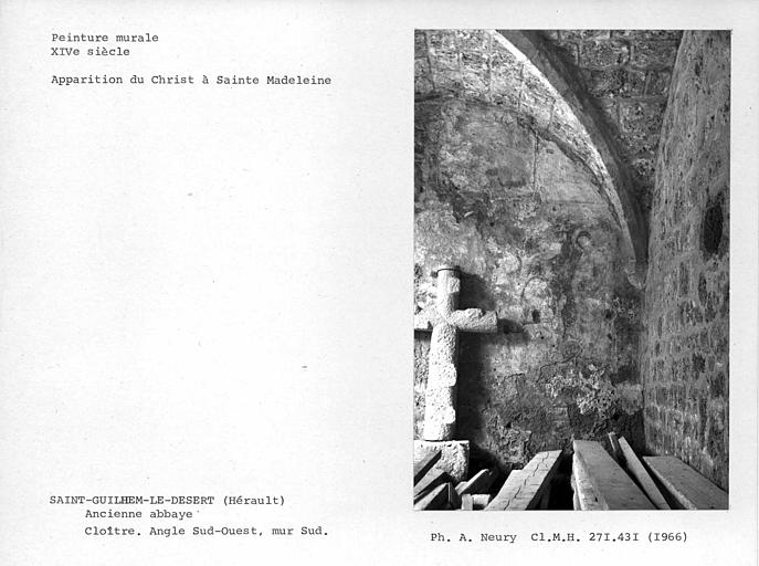 Peintures murales du mur nord de la travée nord-ouest du cloître : Apparition du Christ à Sainte-Madeleine ?, ensemble