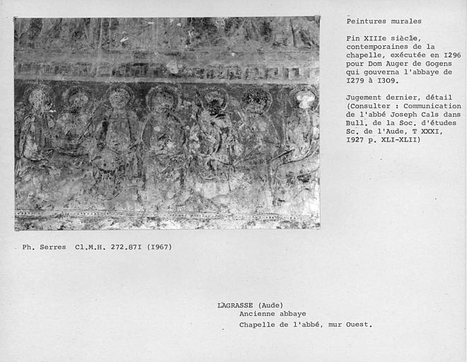 Peinture murale du mur ouest de la chapelle de l'Abbé : détail de la partie à gauche de la porte au troisième registre