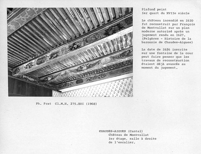 Ensemble vers la porte du plafond peint de la salle à droite de l'escalier au premier étage